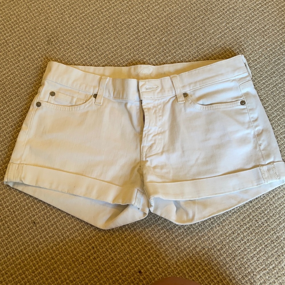 7 for all mankind white denim shorts